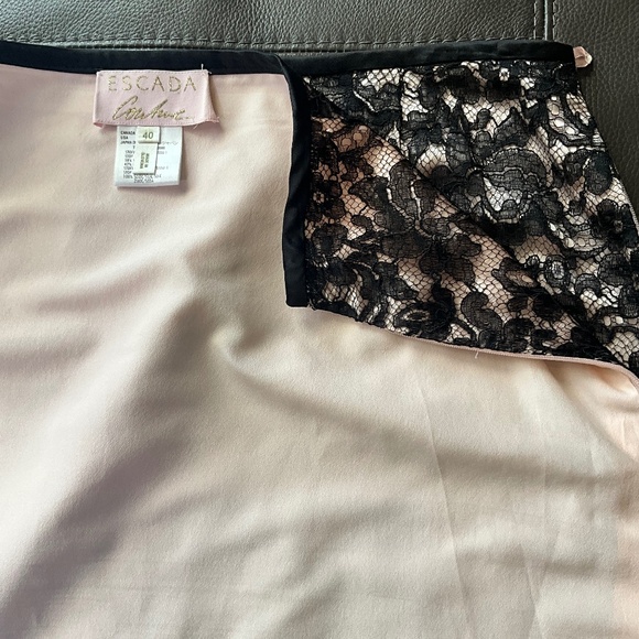 Escada Black Lace Pink Silk Pencil Skirt Coquette Romantic Party Holiday Glam 40 - Picture 6 of 11